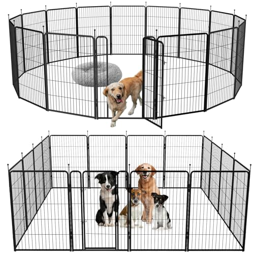 mestyl Dog Play Pen Indoors, Heavy Duty Metal Puppy Playpen, Portable Dog Exercise Pen Temporary Pet Fence with Gate