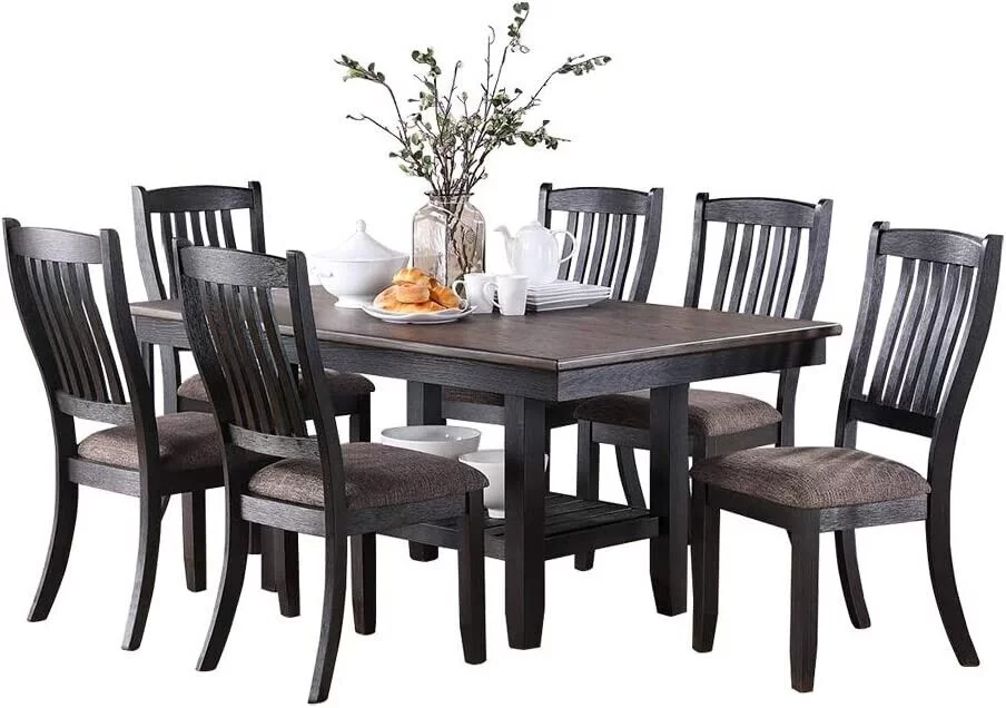 Modern Set of 6 Dining Chairs Fabric Upholstered Seat Unique Back Side Chairs Kitchen Dining Room Furniture Dark Coffee