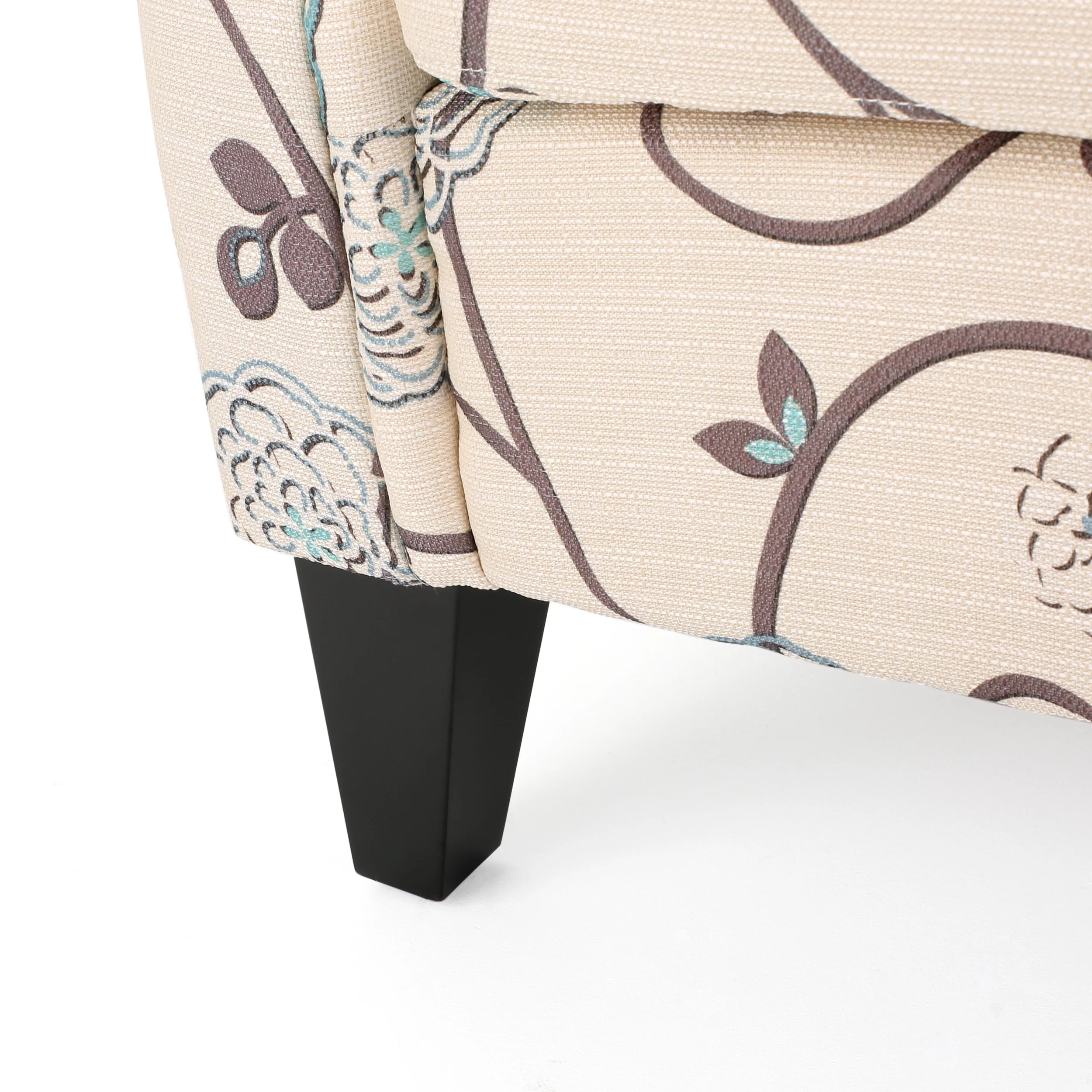 Noble House Merwin White and Blue Floral Fabric Tufted Chair