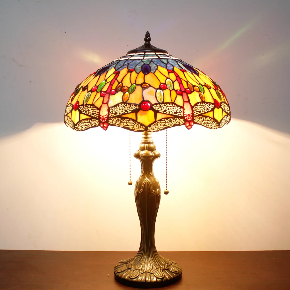 Tiffany Style Table Lamp W16H24 Inch Orange Blue Stained Glass Crystal Bead Dragonfly Shade S168 LAMPS Kids Living Room Bedroom Coffee Bar Desk