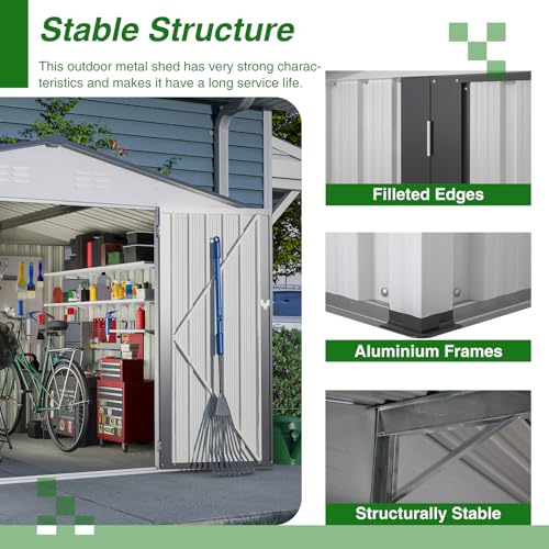 6x4 ft Small Outdoor Metal Storage Shed with Floor Frame & Lockable Door, Heightened Entry Garden Tool Shed for Backyard, Durable Galvanized Steel