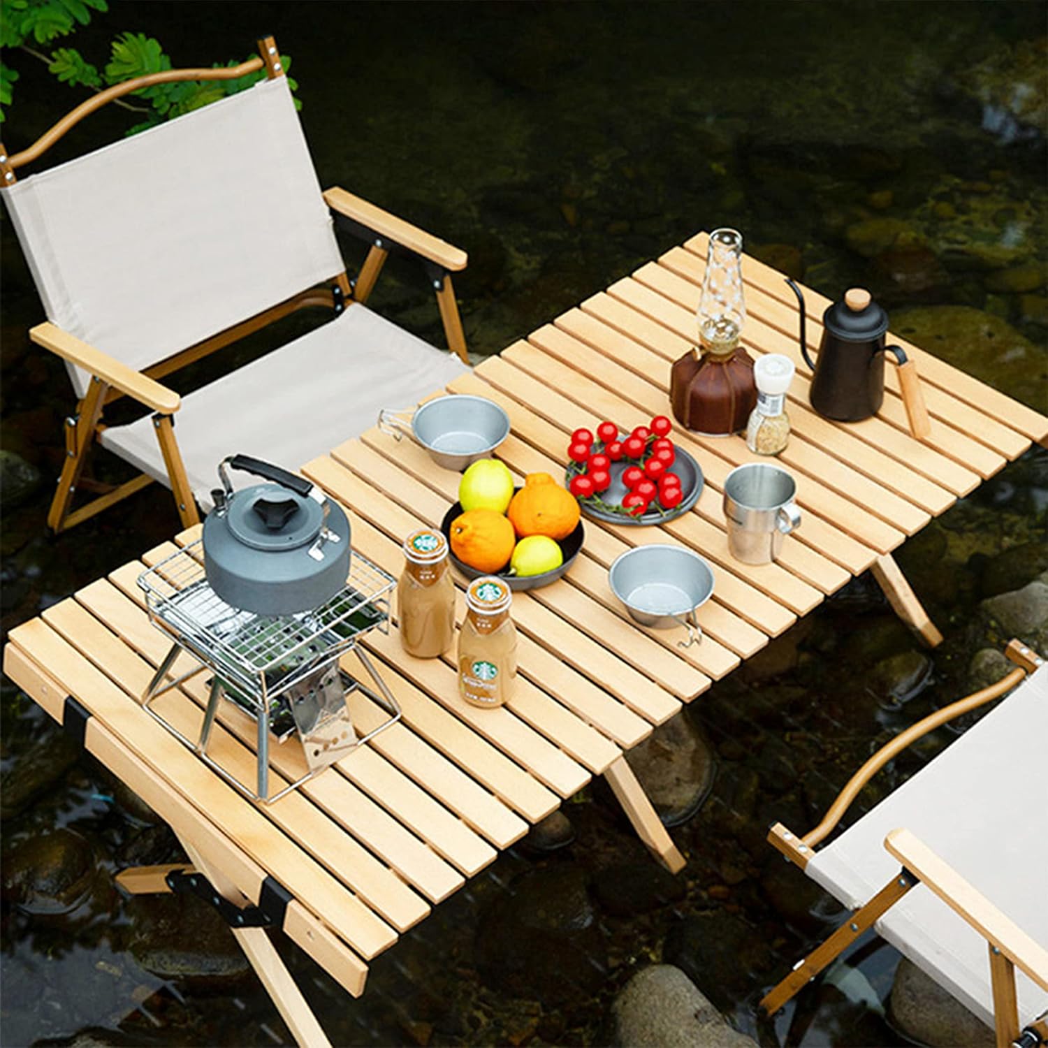 Go-Trio 4ft Low Portable Picnic Table, Boho Picnic Table with Carry Bag, Wooden Picnic Table Foldable