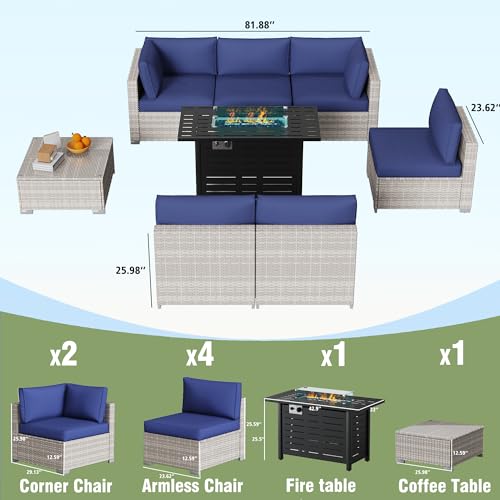 KIGOTY Patio Furniture Set 7 Pieces Conversation Sets, Outdoor Sectional Sofa