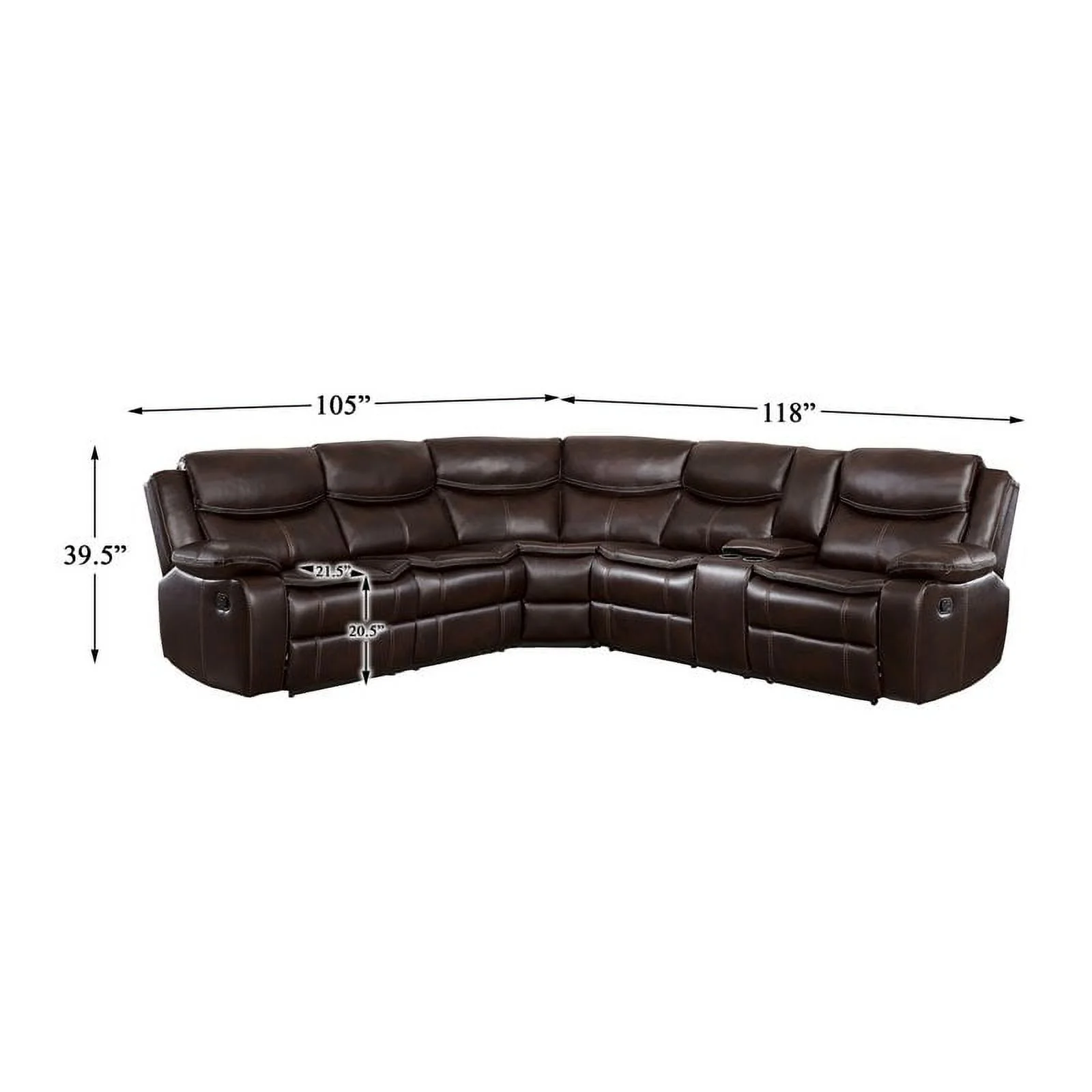 Lexicon Bastrop 3-Piece Traditional Wood & Faux Leather Sectional Set in Brown
