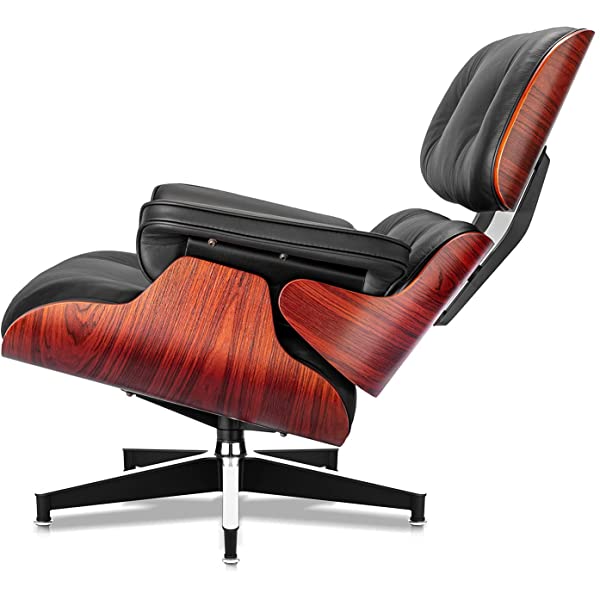 Mid Century Lounge Chair and Ottoman, Modern Chair Classic Design, Top Grain Leather Palisander Wood, Heavy Duty Base Support for Living Room, Study