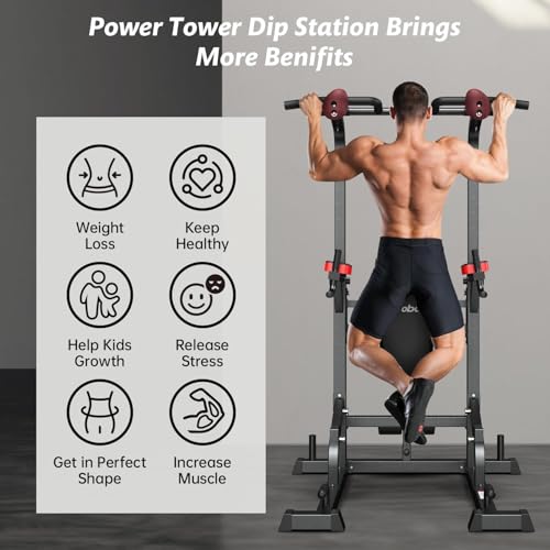 Pooboo Power Tower Dip Station Pull Up Bar for Fitness Home Gym Workout,Multi-Function Adjustable Height Fitness Strength Training Exercise Equipment