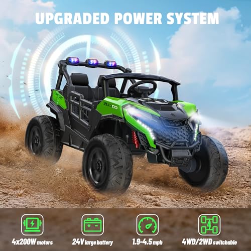 24V 2 Seater Ride on Car Truck, 4x200W, EVA Tires, 4WD/2WD, Rainbow Lights, Remote Control, Shock Absorbers, Bluetooth