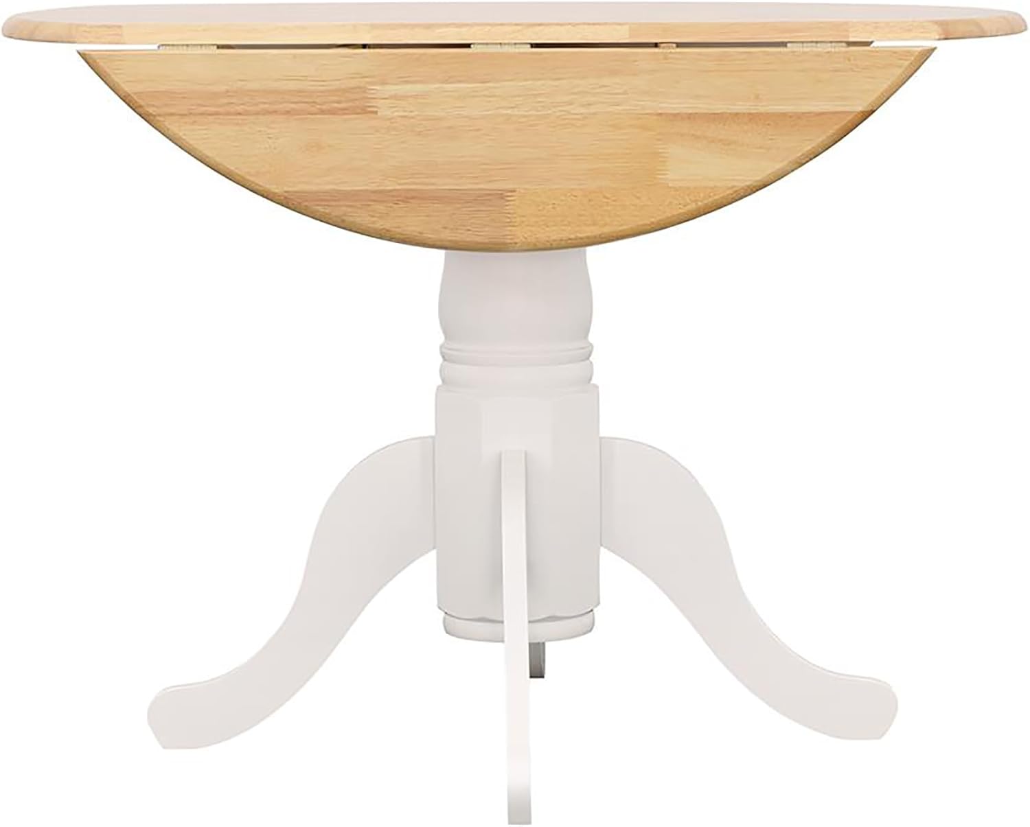 Natural Brown and White Round Dining Table with Drop Leaf