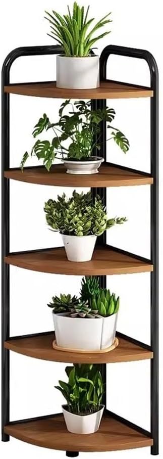 5 Tier Wood Plant Stand, Indoor Corner Metal Flower Rack