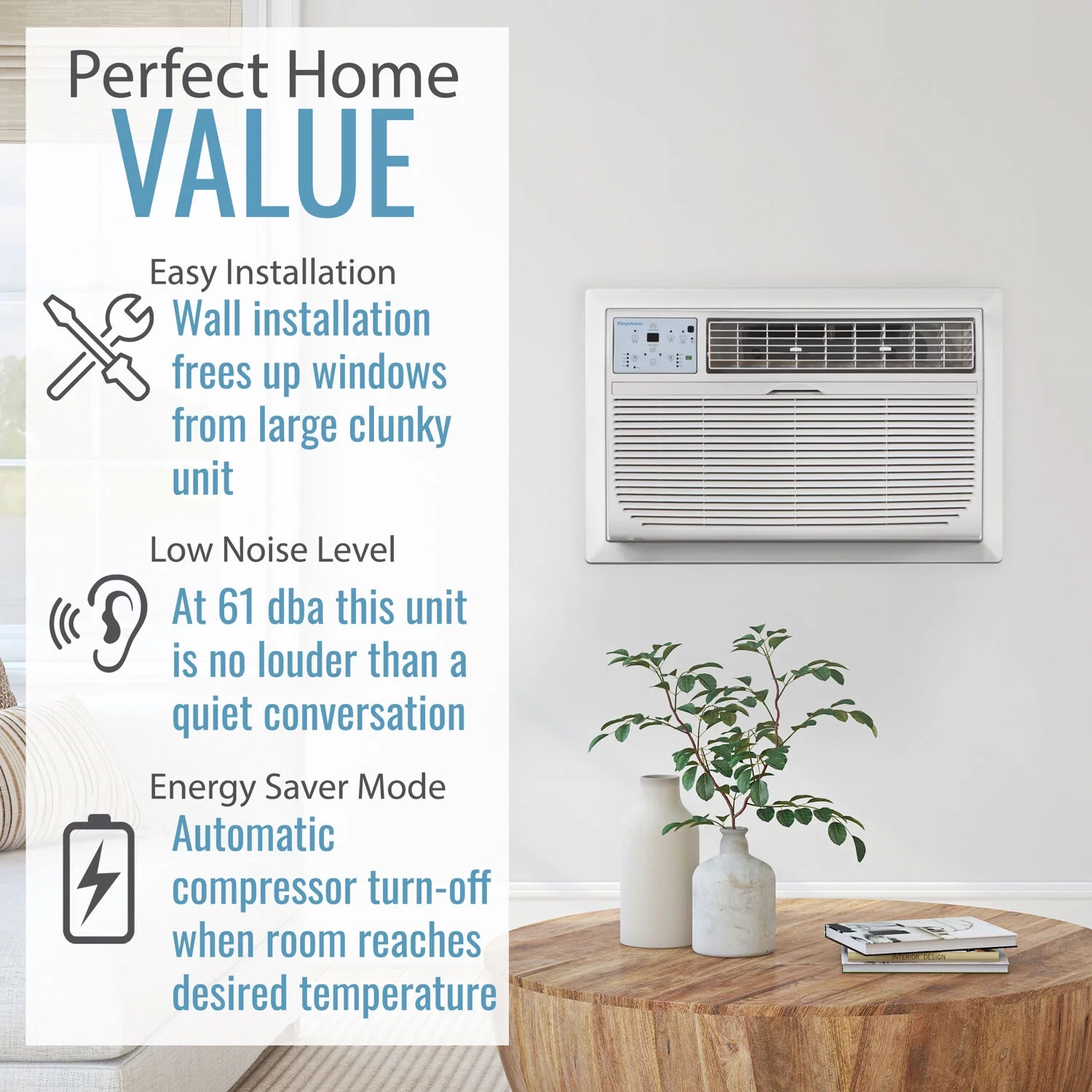 Keystone 12,000 BTU 550 Sq. ft. Through-the-Wall Air Conditioner Supplemental Heat Capability, White