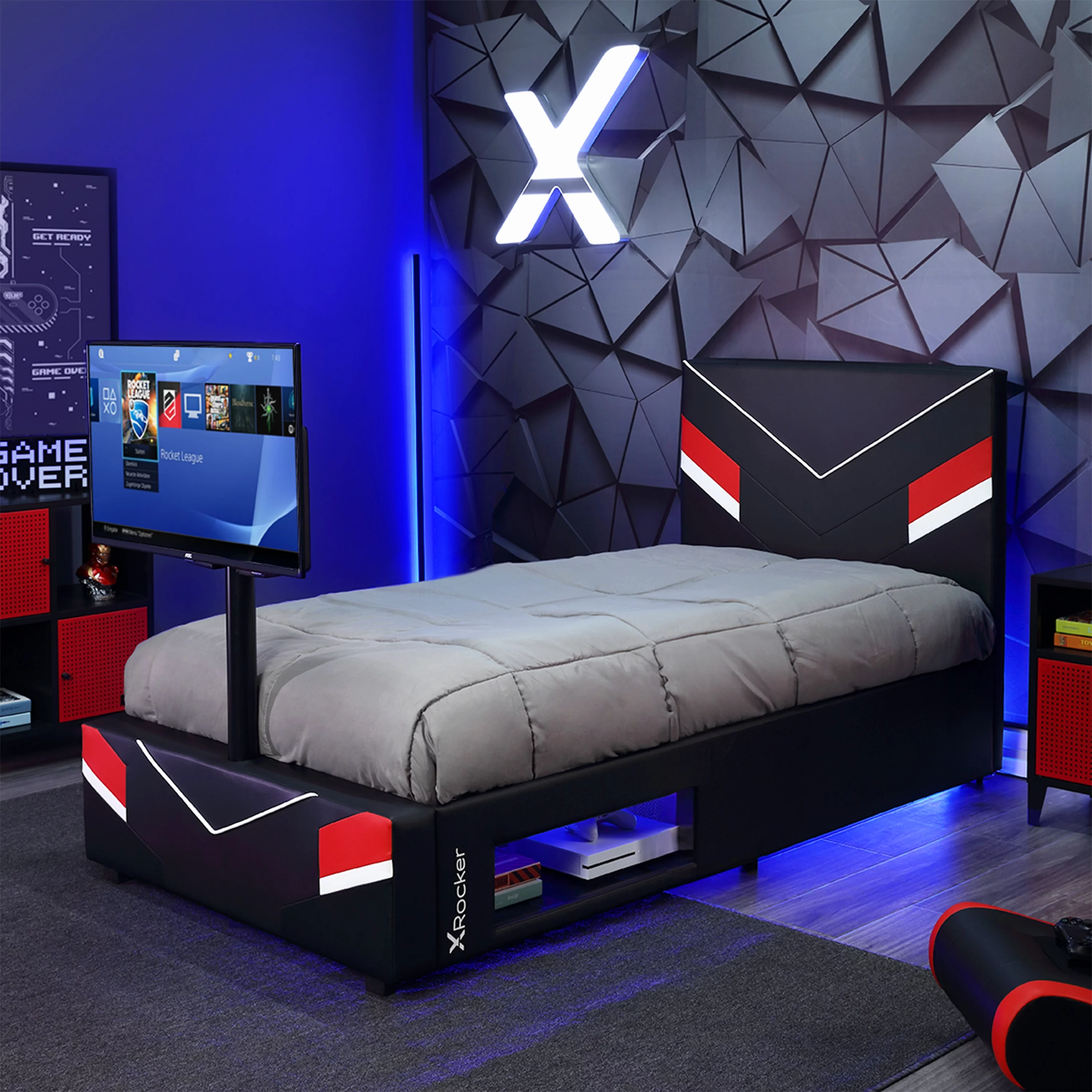 X Rocker Orion eSports Gaming Bed Frame with TV Mount, Child/Teen, Black/Red, Twin, 42.5" H