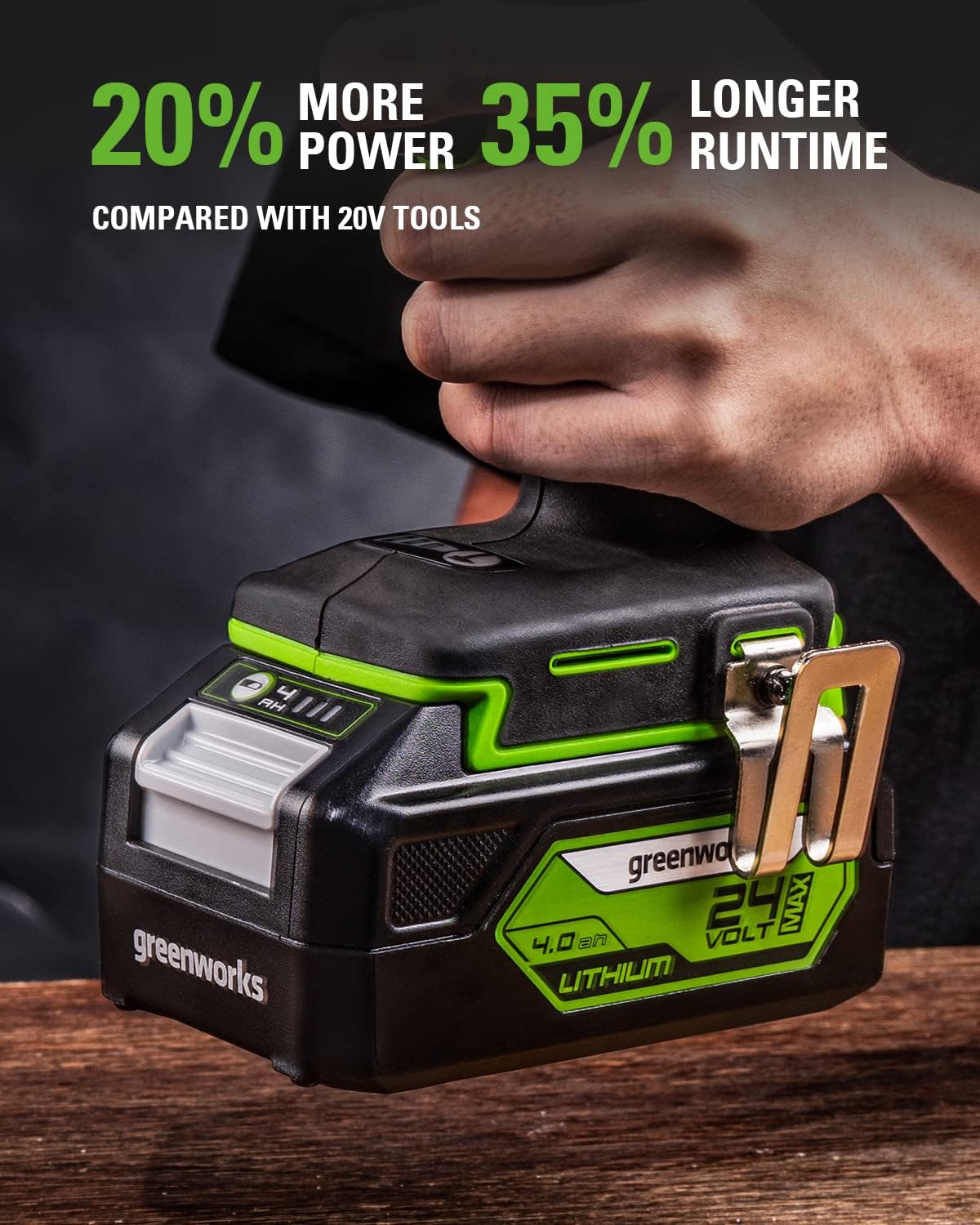 Greenworks 24V Cordless Impact Wrench with 4.0Ah Battery & Charger, 1/2 Inch 300 ft-lbs Brushless Impact Wrench Kit, Variable Speed for Home & Car
