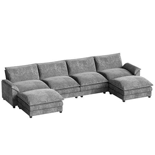 Homall 119" Modular Sectional Sofa, L Shaped Sofa Couch with Reversible Ottoman, DIY Combination Chenille Deep 3-Seat Cloud Couch for Living Room