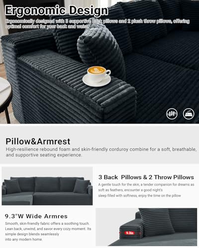 105 Inch Cloud Sectional Couch,Modern Modular Sectional Sofa with Deep Seat,Corduroy Boneless Couches with L-Shape Chaise for Living Room Bedroom
