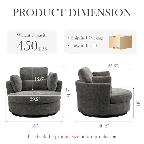 Aoiy & Wifon 42.2" W Oversized Swivel Barrel Chair with Ottoman, Upholstered Round Accent Chair with Storage Ottoman, Chenille, Beige