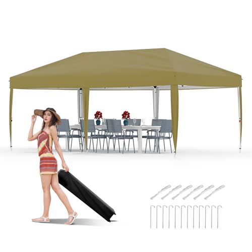 10x20 Pop Up Canopy - Easy Up Camping Tent with One Roller Bag, 3 Adjustable Height, 4 Weight Bags for Deck, Garden, Sports, Beach, Party - White