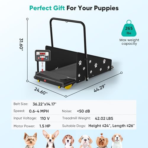 Petbobi Dog Treadmill for Medium Dogs - 265lbs Heavy-Duty Compact Pet Runner with 360° Rotatable Display Screen, Remote Control & Wheels