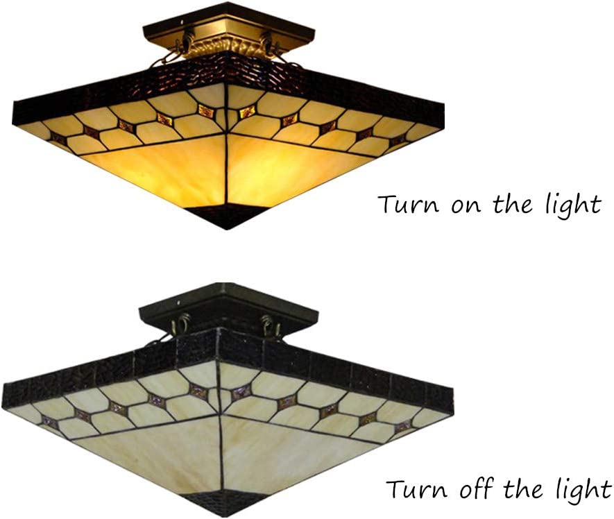 Tiffany Style Flush Mount Ceiling Light Minimalist Green Leaf Decoration Ceiling Light for Living Room,Corridor,Bedroom,Restaurant 15inch