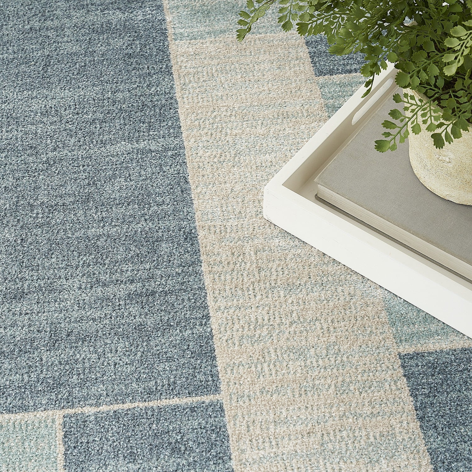 Nourison Astra Machine Washable Mid-Century Modern Blue Ivory 7'10" x 10' Area Rug (8x10)