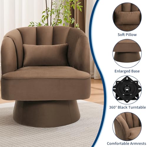 GarveeHome Modern Swivel Barrel Accent Chair, 360° Teddy Fabric Upholstered Armchair with Striped Backrest & Plush Padding