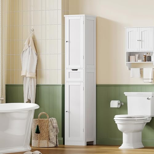 Iwell 67" Tall Bathroom Cabinet, Storage Cabinet with 2 Doors & 1 Drawer, Bathroom Storage Cabinets with Adjustable Shelves, for Living Room