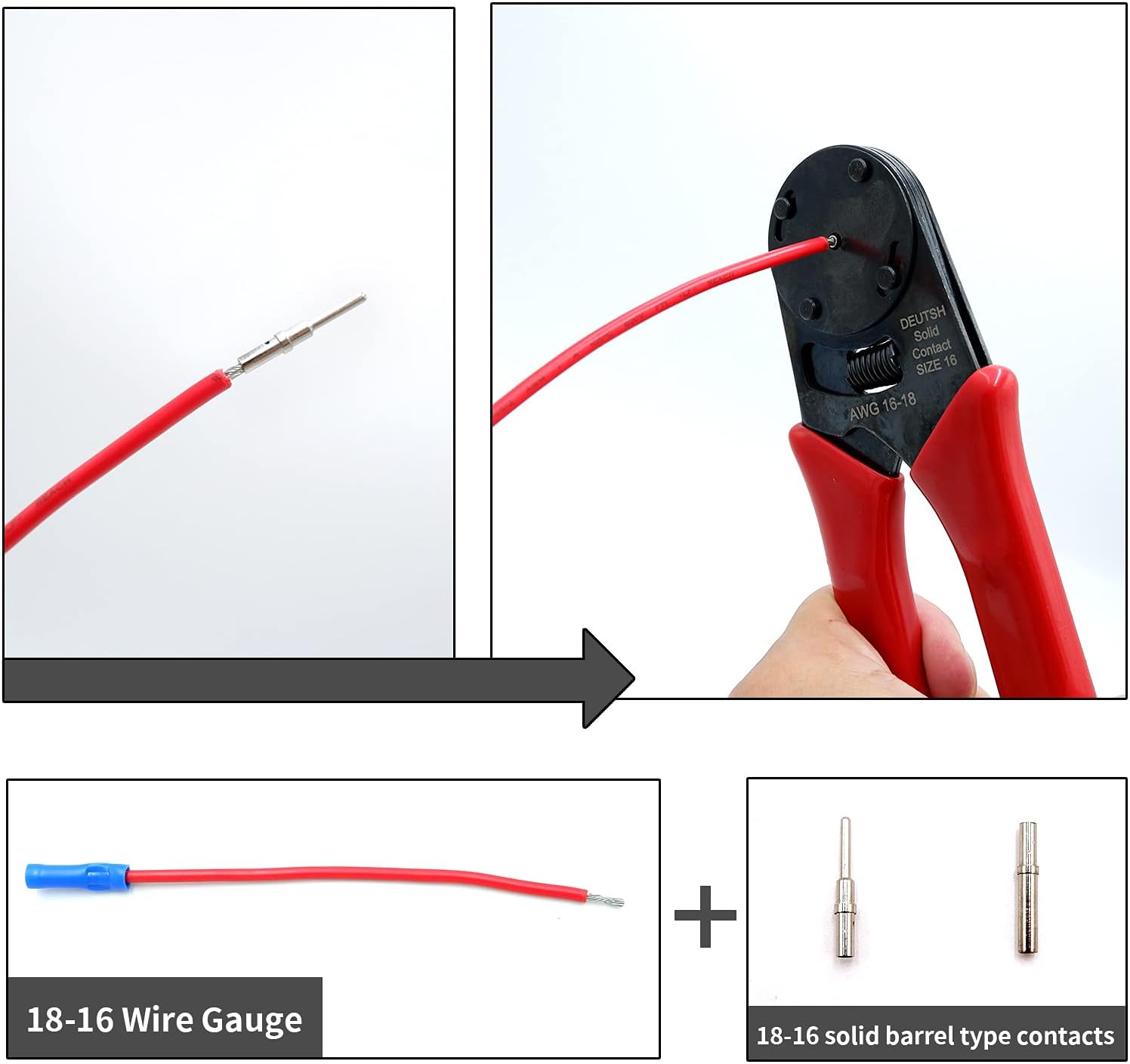 Deutsch Connector Crimping Tool- Close Solid Barrel, Wire Gauge (22-20 Wire Gauge)  4 Way Indent