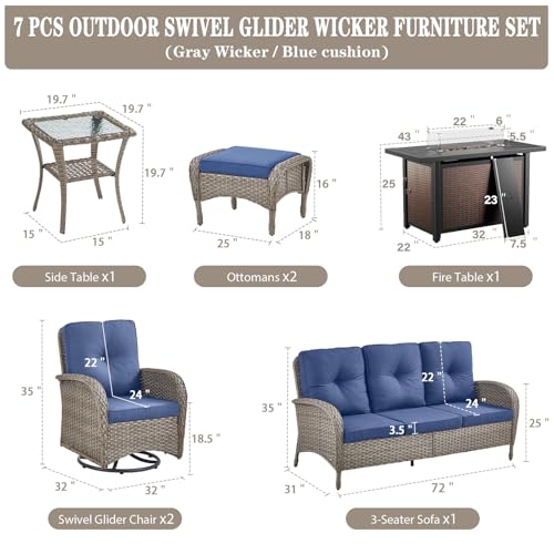 Patio Wicker Chairs Swivel Rocker - Outdoor Swivel Rocking Chairs Set of 2 with Rattan Side Table