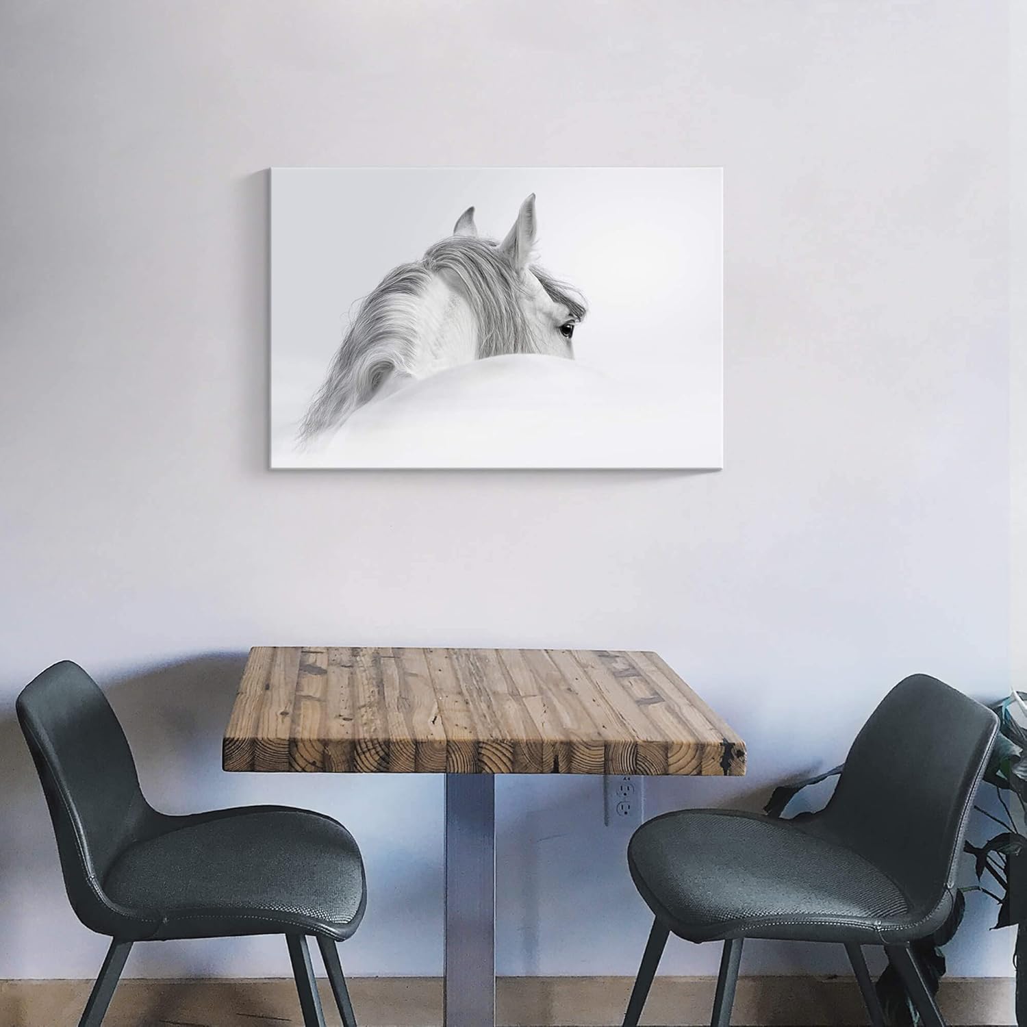 Bedroom Horse Canvas Wall Art: White Pony Picture Equestrian Print Large Modern Animal Portrait Artwork Contemporary Wildlife Painting for Bathroom