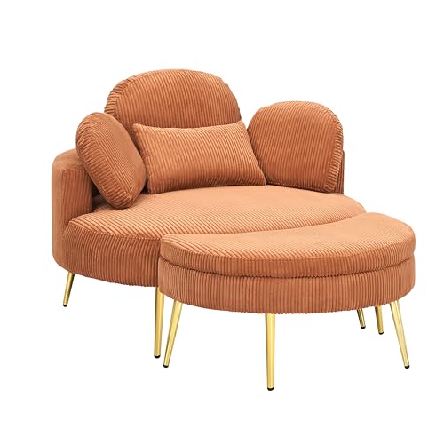 51.5-Inch Oversized Swivel Accent Barrel Chair with Storage Ottoman ,Button Decor and 4 Pillows