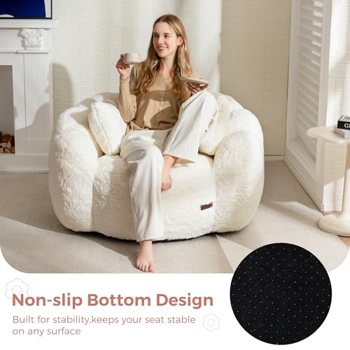 MAXYOYO Bean Bag Chair for Adults, Floral Shaped Bean Bag Sofa, Ultra Soft Faux Fur Floor Sofa, Large Reading Chair for Living Room Bedroom, Beige