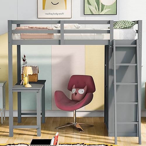 Harper & Bright Designs Full Size Loft Bed with Wardrobe and Desk, Solid Wood Loft Bed Frame with Storage, for Kids Teens Adults (Full Size, White)