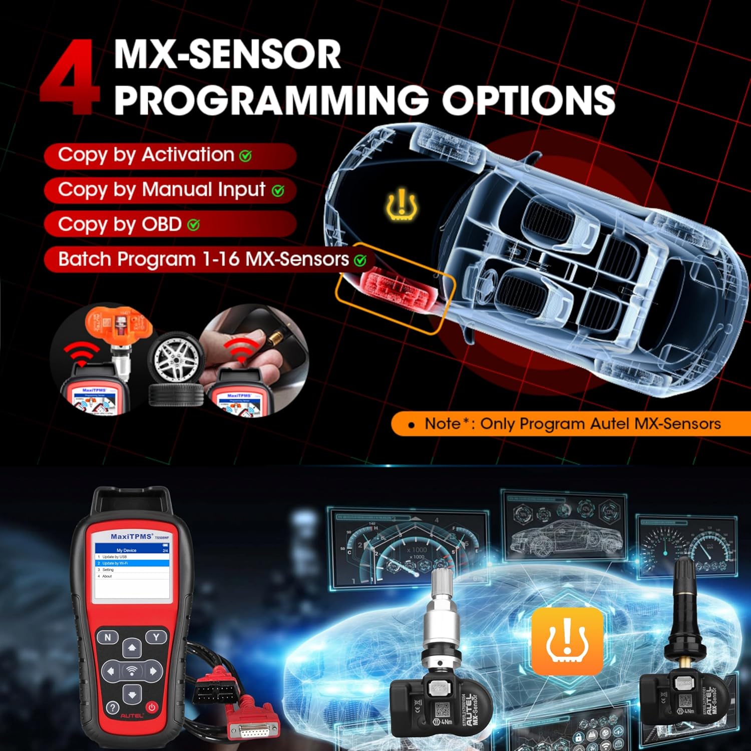 Autel MaxiTPMS TS508WF Complete with 4 pcs Duel Frequency Rubber MX Sensor