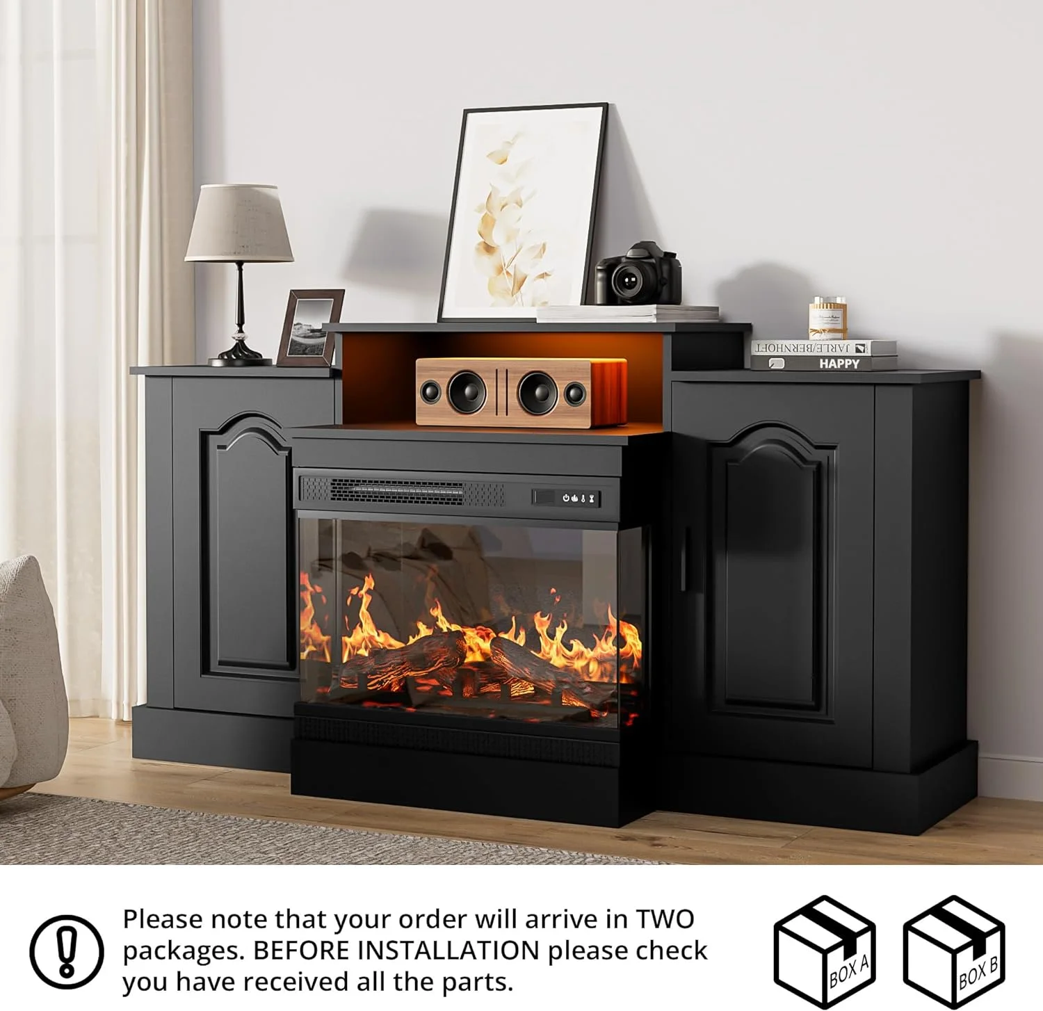 Cozy Castle Fireplace TV Stand for TVs up to 65", 3-Sided Glass Electric Fireplace, LED Entertainment Center