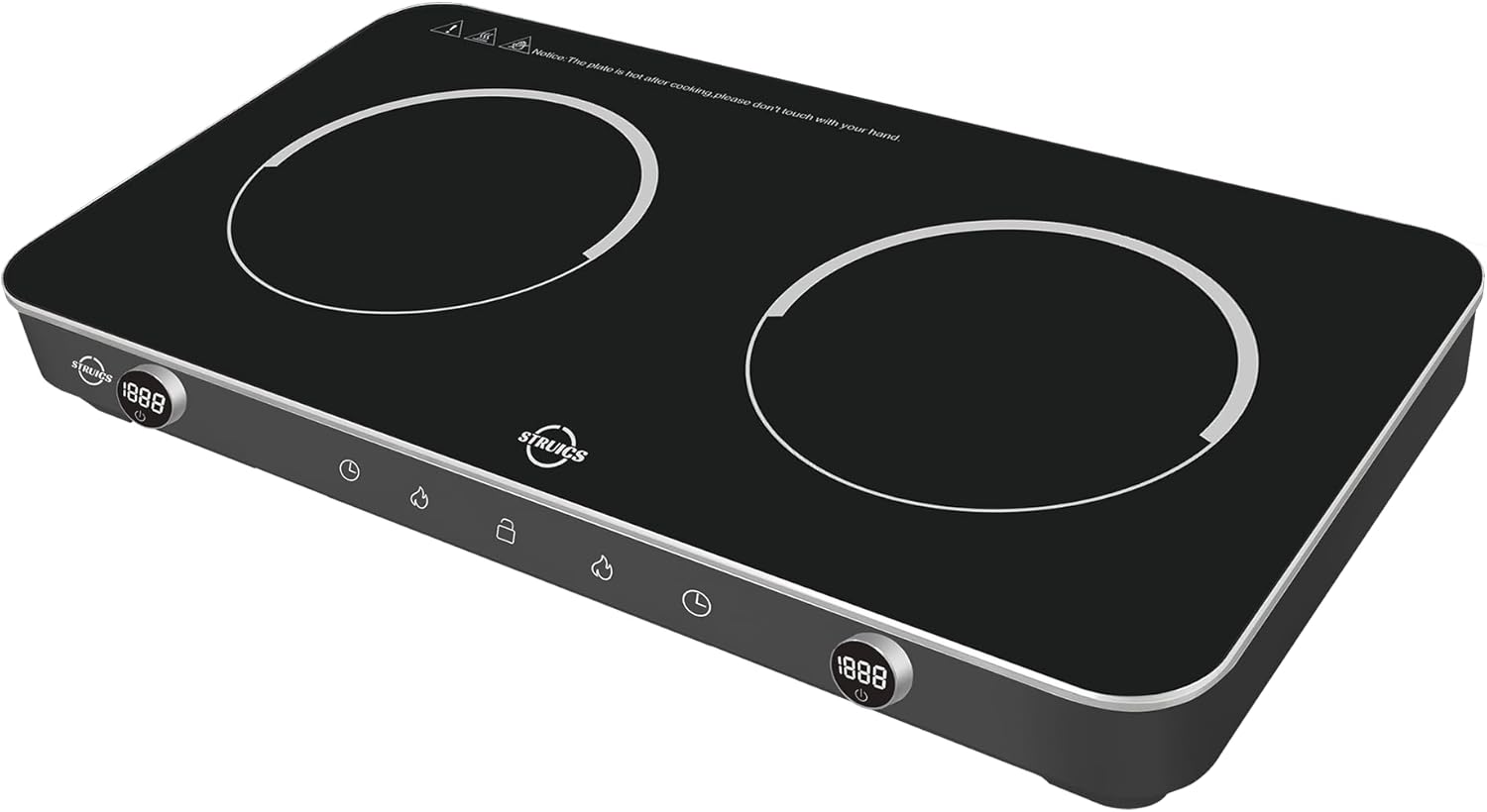 Double Induction Cooktop, 1800W Sensor Touch Electric Cooker Hot Plate, 6.7" Heating Coil