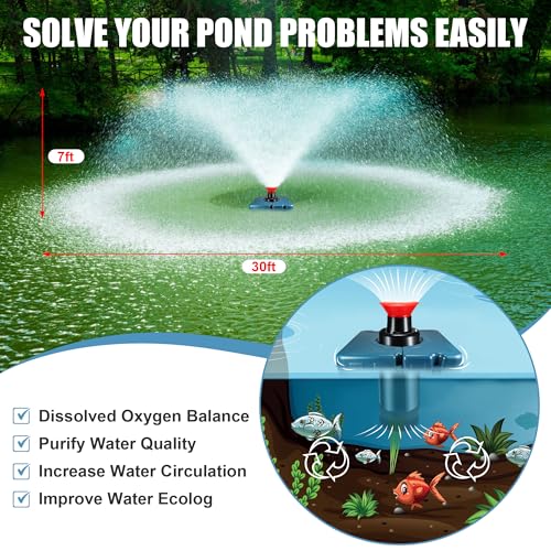 Pond Fountain Aerator, F2-2 1HP 750W 110V Stainless Steel Floating Fountain With 100 Feet Power Cord
