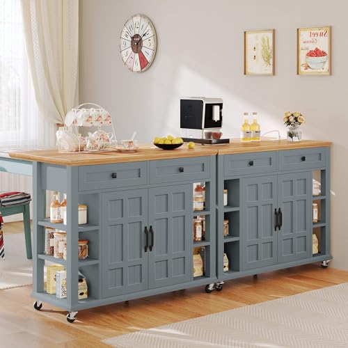 YITAHOME Kitchen Island with Drop Leaf & Power Outlet, Rolling Kitchen Cart on Wheels
