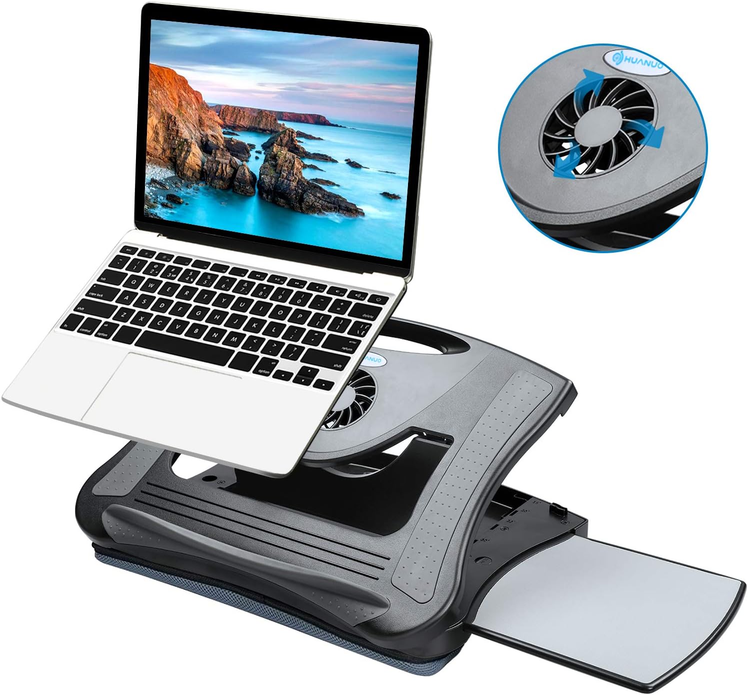 HUANUO Lap Desk with Cooling Fan, Laptop Lap Desk with 5 Adjustable Angles, Laptop Desk Fits 15.6 Inch Laptops