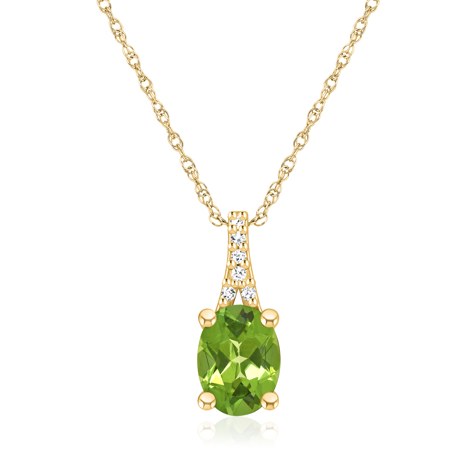 Ross-Simons 1.30 Carat Peridot Pendant Necklace With Diamond Accents in 14kt Yellow Gold, Women's, Adult