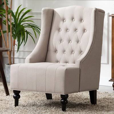 Ruhl 25x22 Wide Tufted Polyester Wingback Chair Alcott Hill Fabric: Beige