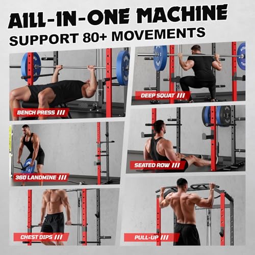 C1-V4 Power Cage, 2000LBS Squat Rack with LAT Pulldown, Multi-Function Weight Cage Strength Training Machine