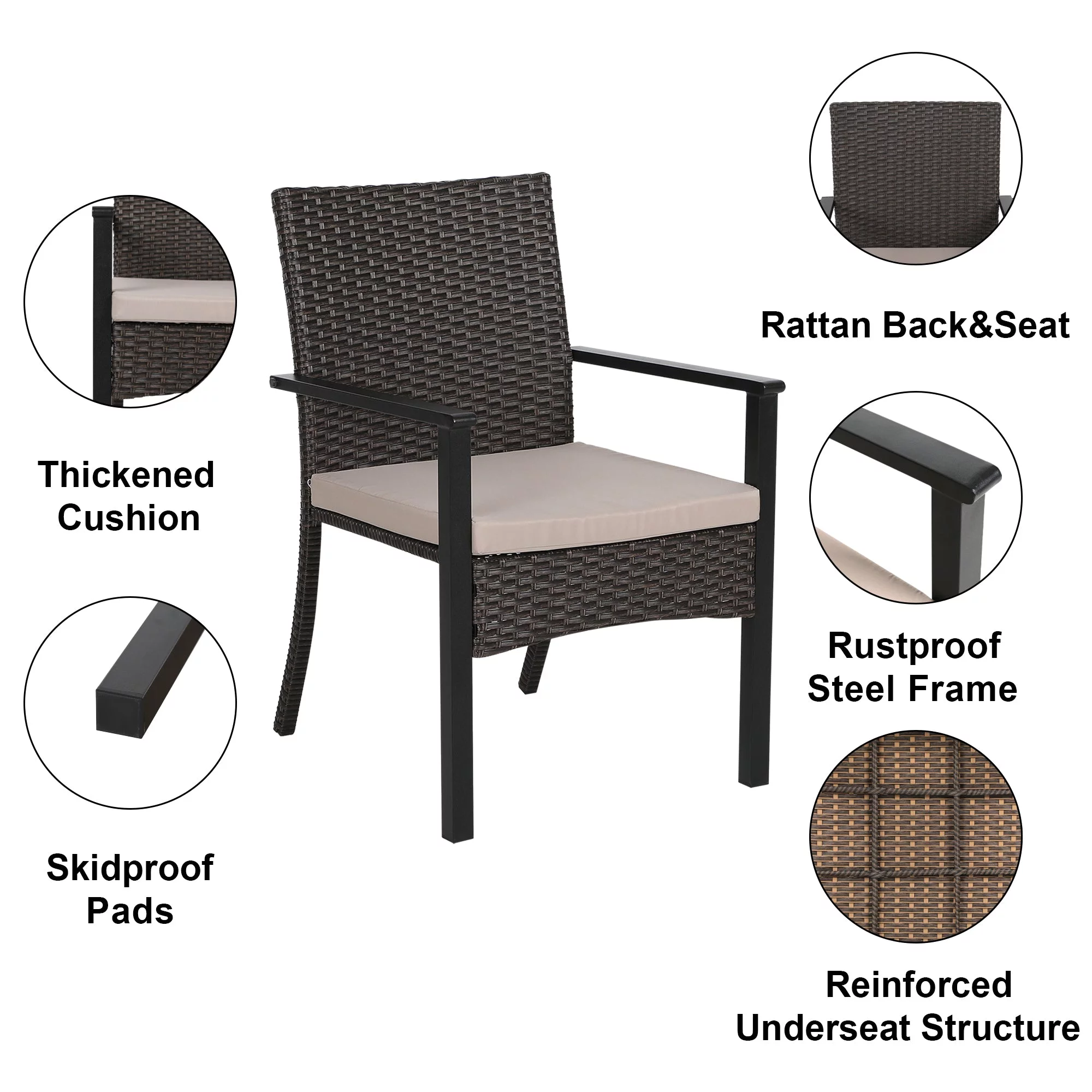 Sophia & William 7 Pieces Outdoor Patio Dining Set Dining Wicker Chairs Wood Table Set