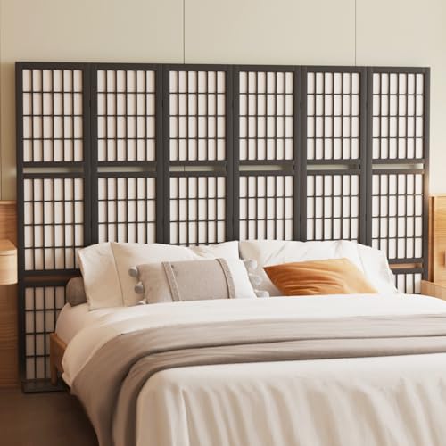 Room Divider, 66.9Inch Tall Japanese Shoji Style Folding Wood Screen with Double Hinges for Home Office Bedroom Hotel Decoration (4Panels, Black)
