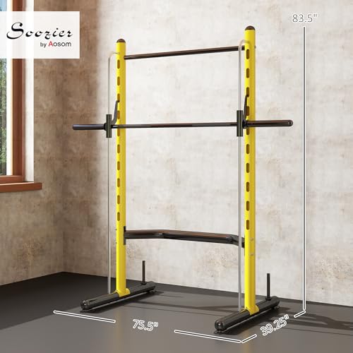 Soozier Squat Rack with Pull-Up Bar, Adjustable Power Rack with Barbell Bar, Multi-Functional Bench Press Rack for Home Gym Strength Training