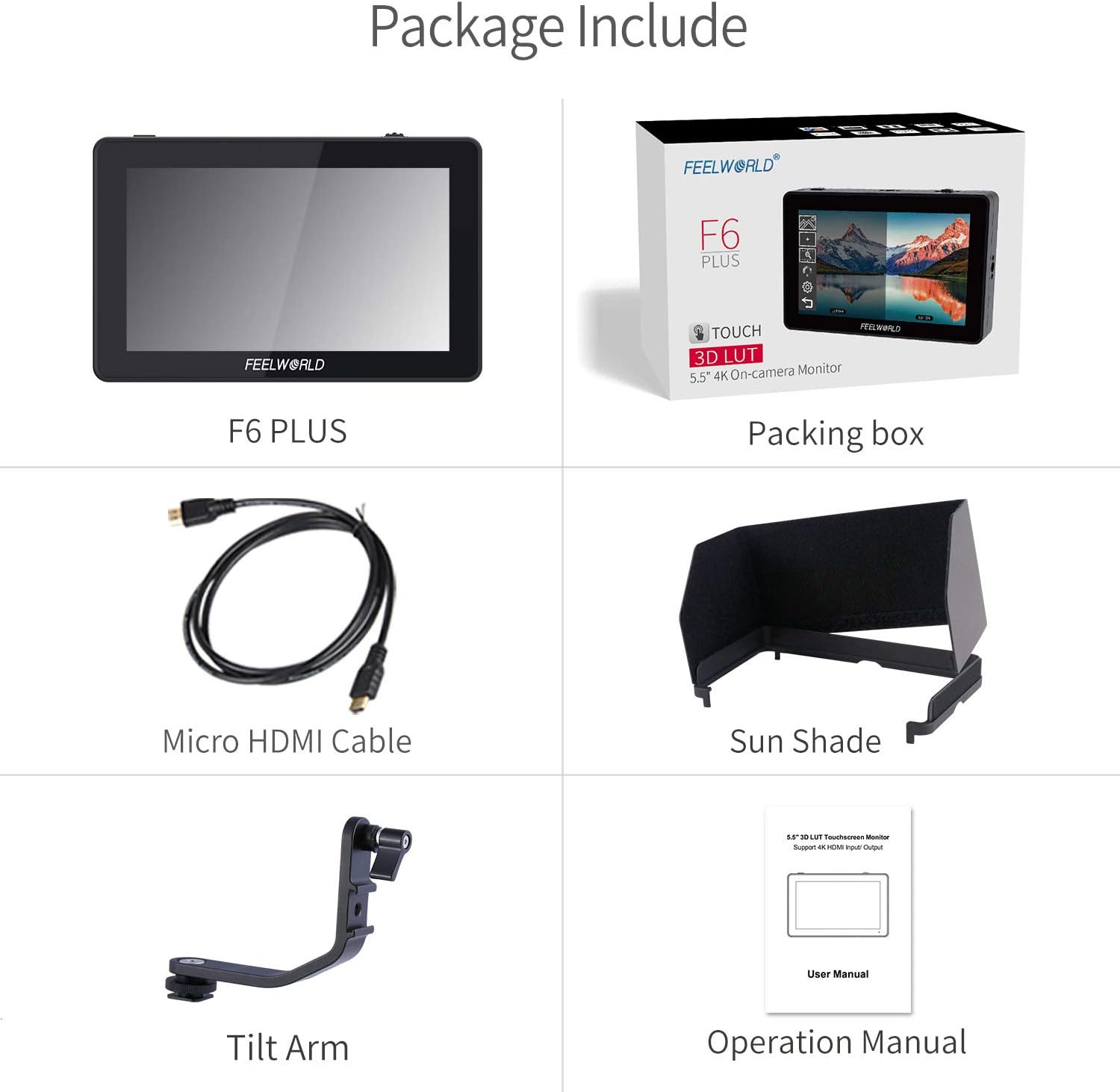 FEELWORLD F6 Plus 5.5 inch DSLR Camera Field Touch Screen Monitor with HDR 3D Lut Small Full HD 1920x1080 IPS Video Peaking Focus Assist 4K HDMI 8.4V