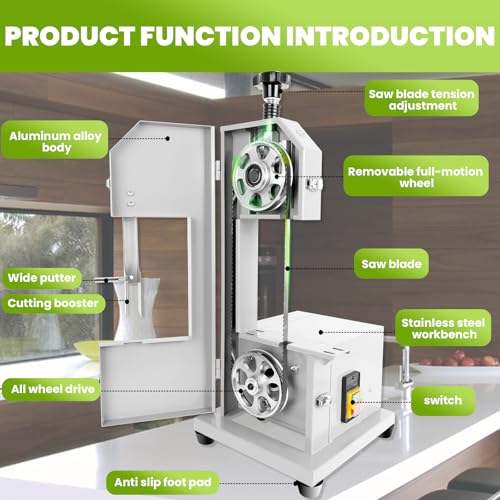 Bone Saw Meat Cutter 1200W Cutter Meat Saw 0.04''-7.8'' Cutting Thickness 20'' x 15'' Table Stainless Steel Meat Band Saws for Butchering 330-500