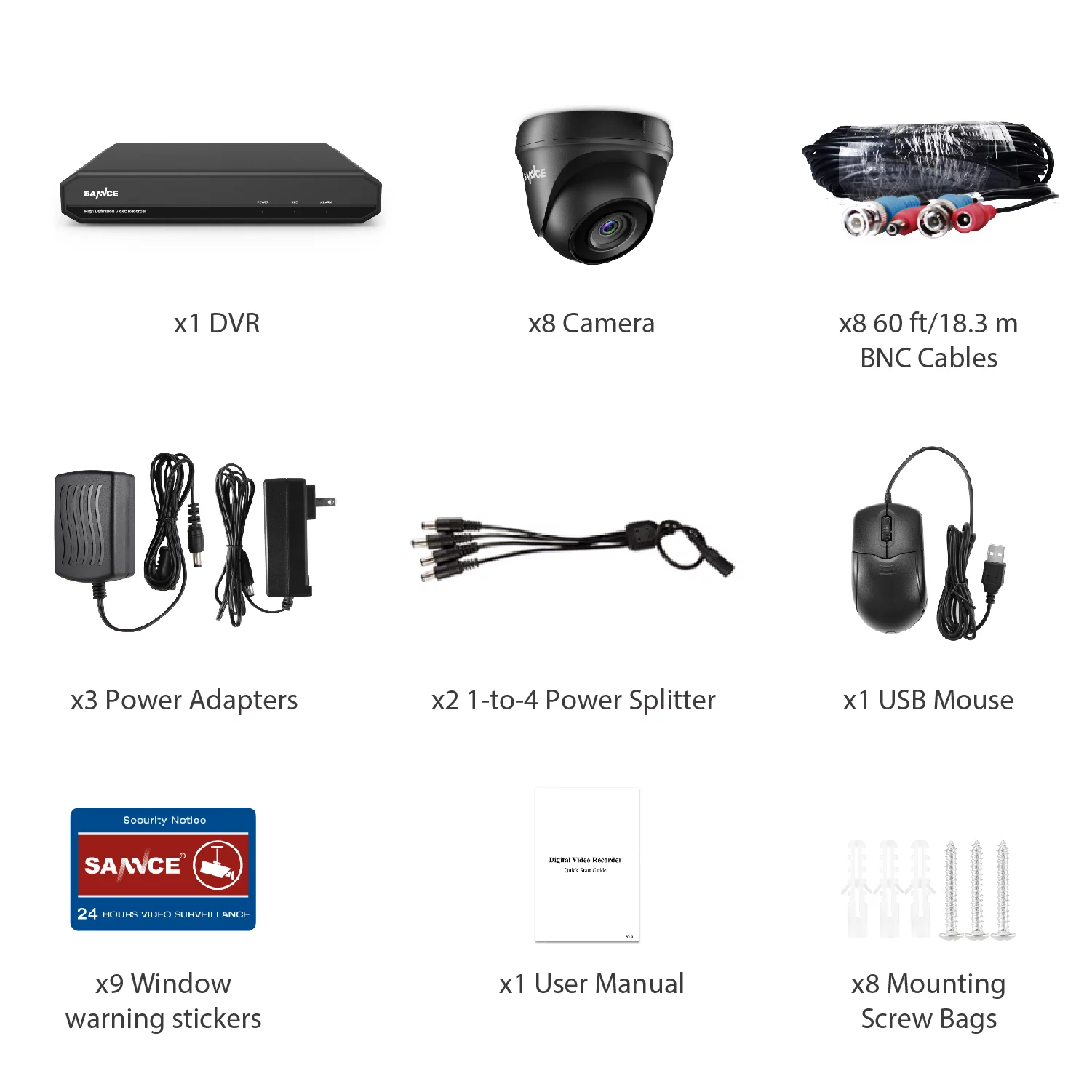 SANNCE 8Channel 1080p Surveillance Camera System 5-in-1 CCTV DVR Recorder with 8pcs Waterproof Wired Surveillance Cameras - Curated Treasures Market
