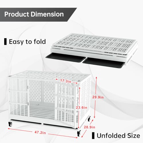 48 Inch Heavy Duty Dog Crate with Wheels, Folding Metal Big Dog Cage for Large and Medium Dogs