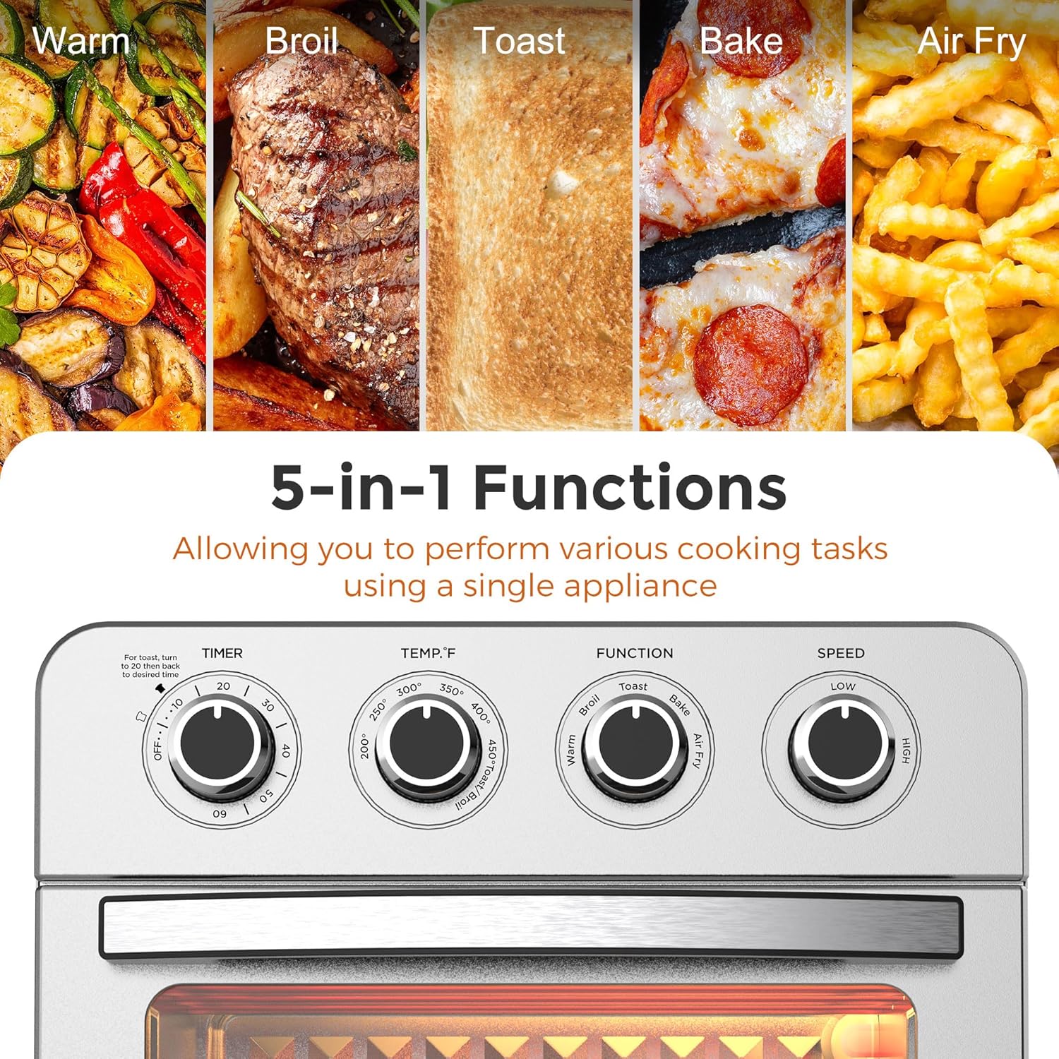 KitchenBoss Air Fryer Toaster Oven: 24.3QT/23L Airfryer with Warm, Broil, Toast, Bake, Air Fry 5-in-1 Functions