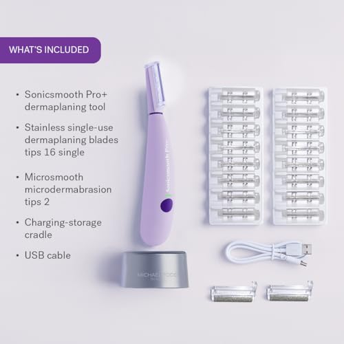 Michael Todd Beauty Sonicsmooth Pro+ Dermaplane Razor for Women Face + Eyebrow trimmer Dermaplaning System w/LED Light Peach Fuzz Remover -16