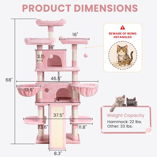 SHA CERLIN 68 Inches Multi-Level Large Cat Tree for Large Kitties/Big Cat Tower with Condo/Cozy Plush &zwnj